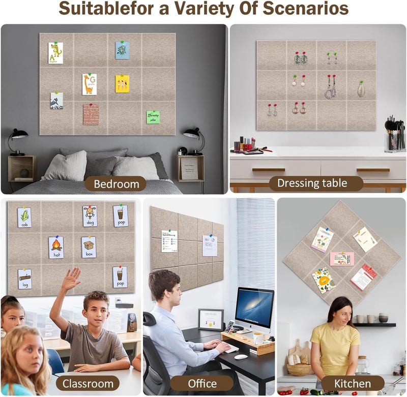 ZHIDIAN Felt Wall Tiles Bulletin Board with Removable Adhesive, 47"x35" Camel Cork Board Alternative with 40 Push Pins, 12 Pack Large Office Cork Tile Push Board Felt Squares for Walls - Image 4